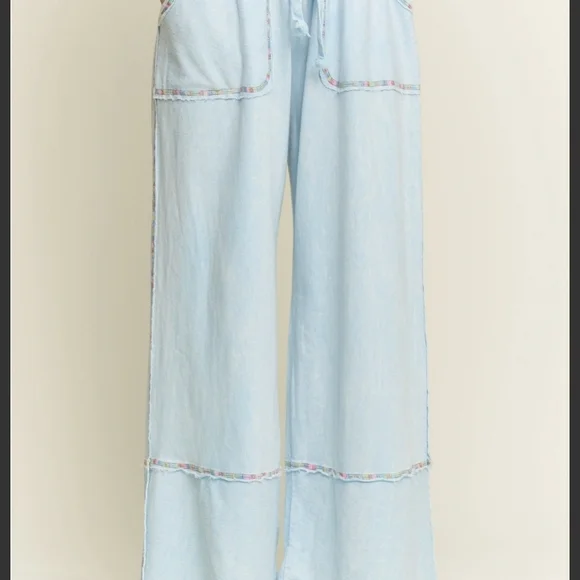 Sky Blue Wide Leg Women's Pants - Picture 4 of 4
